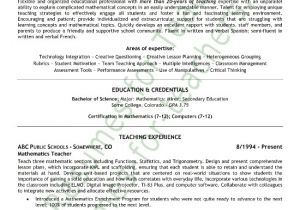 Sample Resume for A Teacher Position Math Teacher Resume Sample