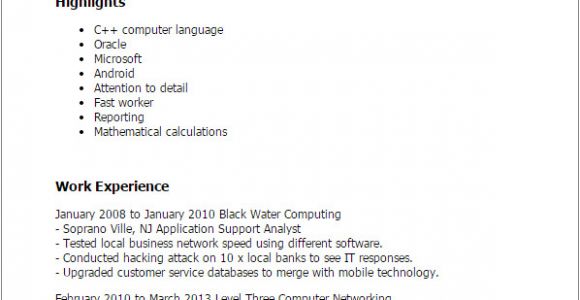 Sample Resume for Application Support Analyst Professional Application Support Analyst Templates to