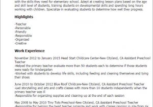 Sample Resume for assistant Teacher In Preschools 1 assistant Preschool Teacher Resume Templates Try them