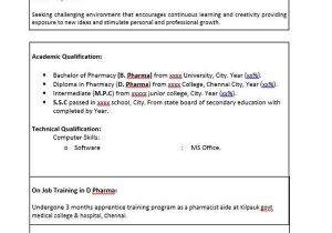 Sample Resume for B Pharmacy Freshers 40 Fresher Resume Examples