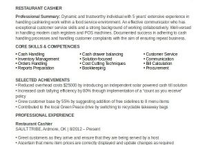 Sample Resume for Cashier In Restaurant Restaurant Resume 10 Free Word Pdf Documents Download