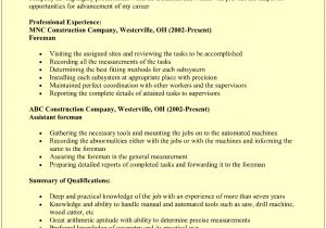 Sample Resume for Construction Site Supervisor Construction foreman Resume Template for Microsoft Word