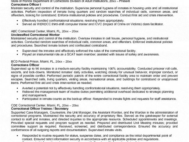 Sample Resume for Correctional Officer Correctional Officer Resume ...