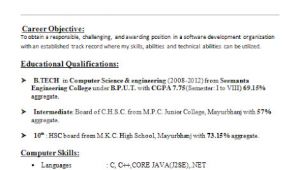 Sample Resume for Cse Students Resume format Resume format for Cse Students