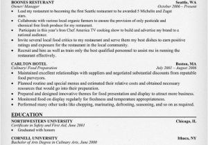 Sample Resume for Culinary Arts Student Culinary Resume Resume Samples Across All Industries