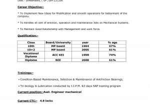 Sample Resume for Diploma Electrical Engineer Sample Resume format for Diploma Mechanical Engineers