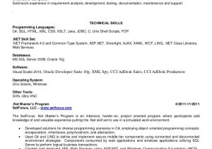 Sample Resume for Dot Net Developer Experience 2 Years Net Resume Ke