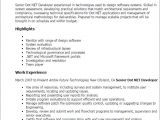 Sample Resume for Dot Net Developer Experience 2 Years Professional Senior Dot Net Developer Templates to