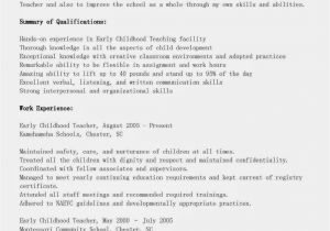 Sample Resume for Early Childhood Educator Resume Samples Early Childhood Teacher Resume Sample