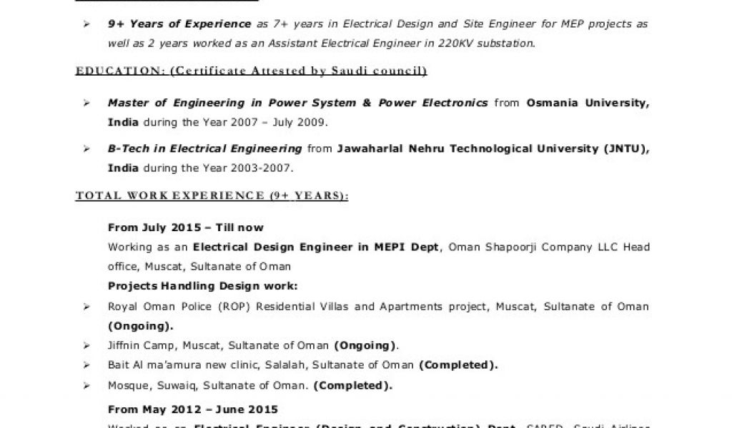 Sample Resume For Electrical Engineer In Construction Field Resume 