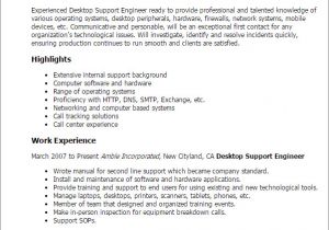 Sample Resume for Experienced Desktop Support Engineer Professional Desktop Support Engineer Templates to