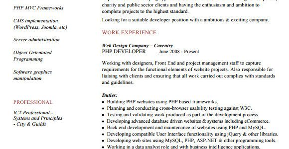 Sample Resume for Experienced PHP Developer 10 Sample PHP Developer Resume Templates to Download