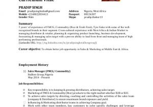 Sample Resume for Fmcg Sales Officer Sales Manager Fmcg
