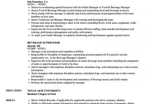 Sample Resume for Food and Beverage Supervisor Food and Beverage Supervisor Resume Talktomartyb