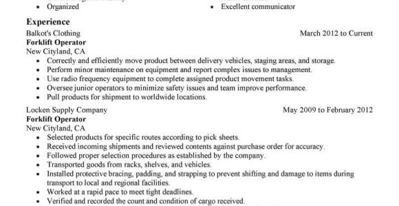 Sample Resume for forklift Operator Best forklift Operator Resume Example Livecareer