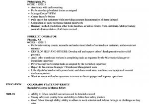 Sample Resume for forklift Operator Sample Resume Objectives for forklift Operator Resume