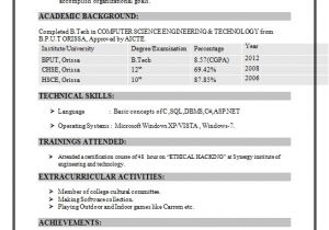 Sample Resume for Freshers Engineers Computer Science Resume format for Computer Science Engineering Students
