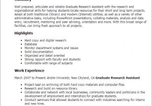 Sample Resume for Graduate assistant Position Professional Graduate Research assistant Templates to
