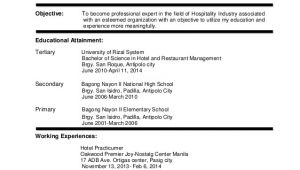 Sample Resume for Hotel and Restaurant Management Graduate Sample Resume for Hotel and Restaurant Management