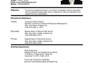 Sample Resume for Hotel and Restaurant Management Graduate Sample Resume for Hotel and Restaurant Management
