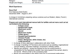 Sample Resume for International Jobs Sample Chef Cv for Overseas Jobs