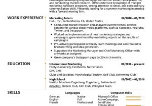 Sample Resume for Internship Marketing Intern Resume Example Sidekick by Kickresume