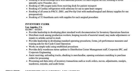 Sample Resume for Inventory Clerk Inventory Clerk Resume Samples Velvet Jobs