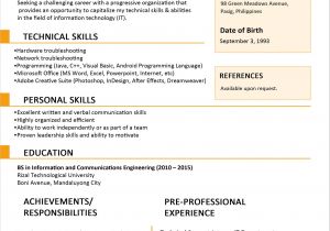 Sample Resume for Job Application for Fresh Graduate Pdf Sample Resume format for Fresh Graduates One Page format