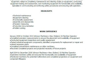 Sample Resume for Machine Operator Position 1 Machine Operator Resume Templates Try them now