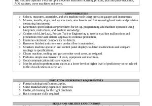 Sample Resume for Machine Operator Position 8 Machine Operator Job Description Samples Sample Templates