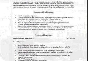 Sample Resume for Machine Operator Position Machine Operator Resume Occupational Examples Samples