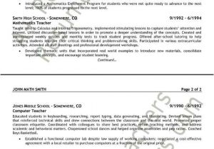 Sample Resume for Maths Teachers Math Teacher Resume Example