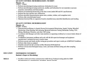 Sample Resume for Microbiologist Quality Control Microbiologist Resume Samples Velvet Jobs