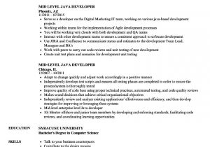 Sample Resume for Mid Level Position Mid Level Java Developer Resume Samples Velvet Jobs