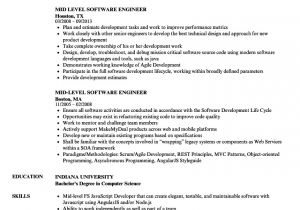 Sample Resume for Mid Level Position Mid Level software Engineer Resume Samples Velvet Jobs