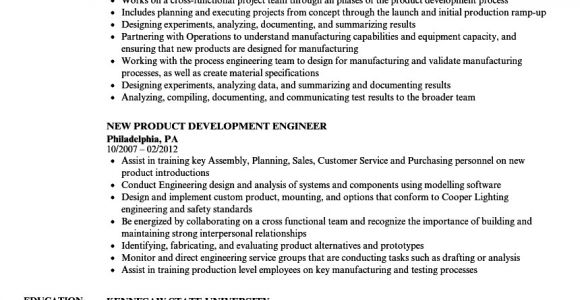 Sample Resume for New Product Development Engineer New Product Development Engineer Resume Samples Velvet Jobs