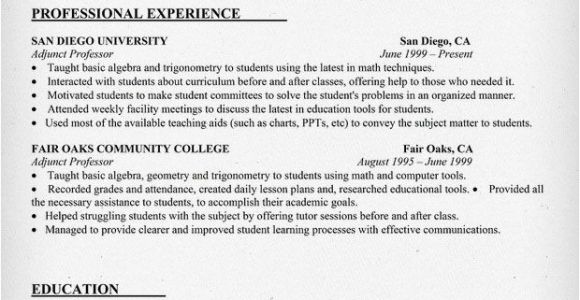 Sample Resume for Professor Resume Example for Adjunct Professor Resumecompanion Com