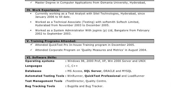 Sample Resume for Qtp Automation Testing Qtp Resumes for Experienced Annecarolynbird