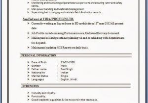 Sample Resume for Sap Mm Consultant Sap Sd Resume format