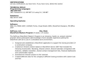 Sample Resume for Sharepoint Developer Kleimeyer Sharepoint Resume