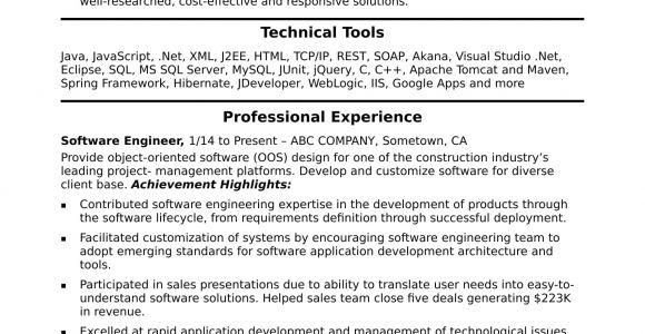 Sample Resume for software Engineer with 1 Year Experience Midlevel software Engineer Sample Resume Monster Com