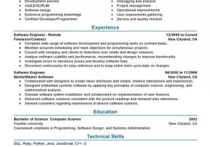Sample Resume for software Engineer with 1 Year Experience Remote software Engineer Resume Examples Free to Try
