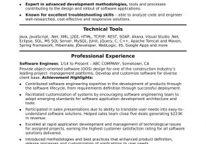 Sample Resume for software Engineer with One Year Experience Midlevel software Engineer Sample Resume Monster Com