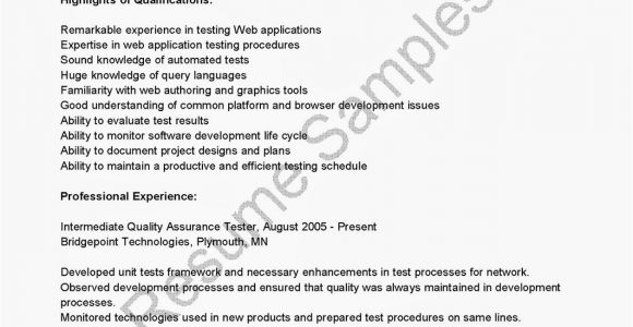 Sample Resume for software Tester 2 Years Experience software Testing Resume Samples 2 Years Experience
