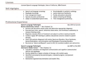 Sample Resume for Speech Language Pathologist Speech Language Pathologist Resume Examples Created by