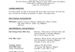 Sample Resume for tourism Students Resume format for Ojt Sample tourism Students Accurate