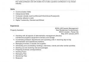 Sample Resume for tourism Students Resume