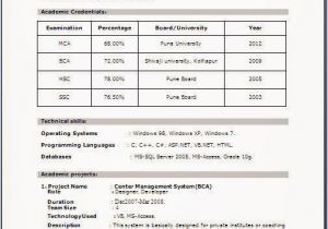 Sample Resume format for Freshers Fresher Resume format for Mca Student