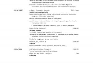 Sample Resume Objectives for forklift Operator Sample Resume for Warehouse forklift Operator Resume Ideas