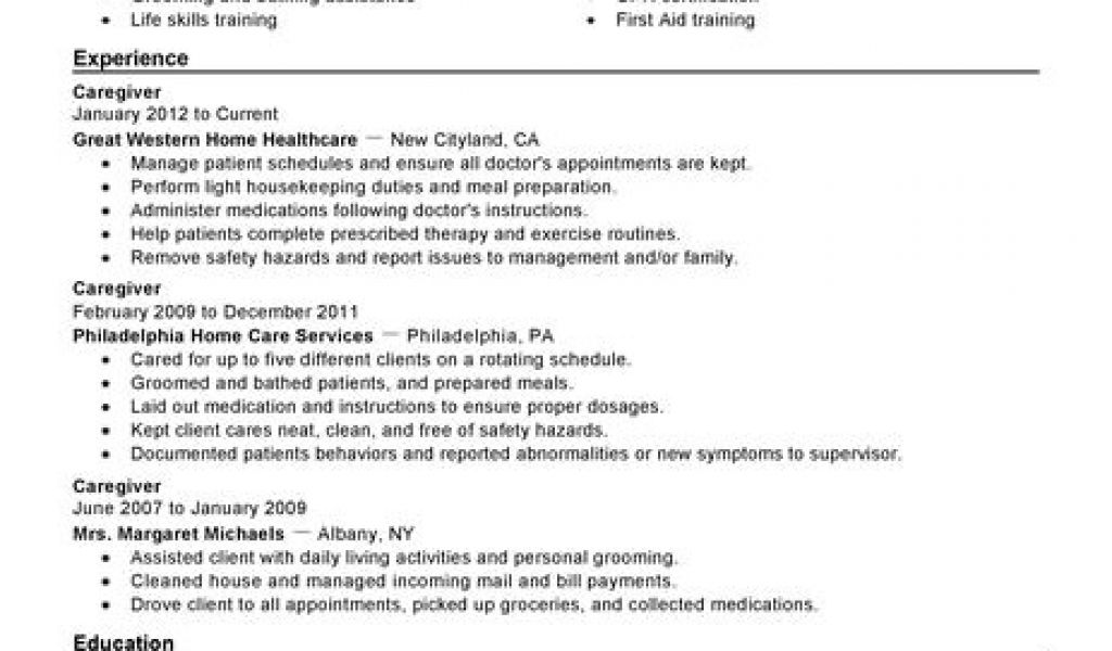 Sample Resume Of A Caregiver Best Medical Caregiver Resume Example ...